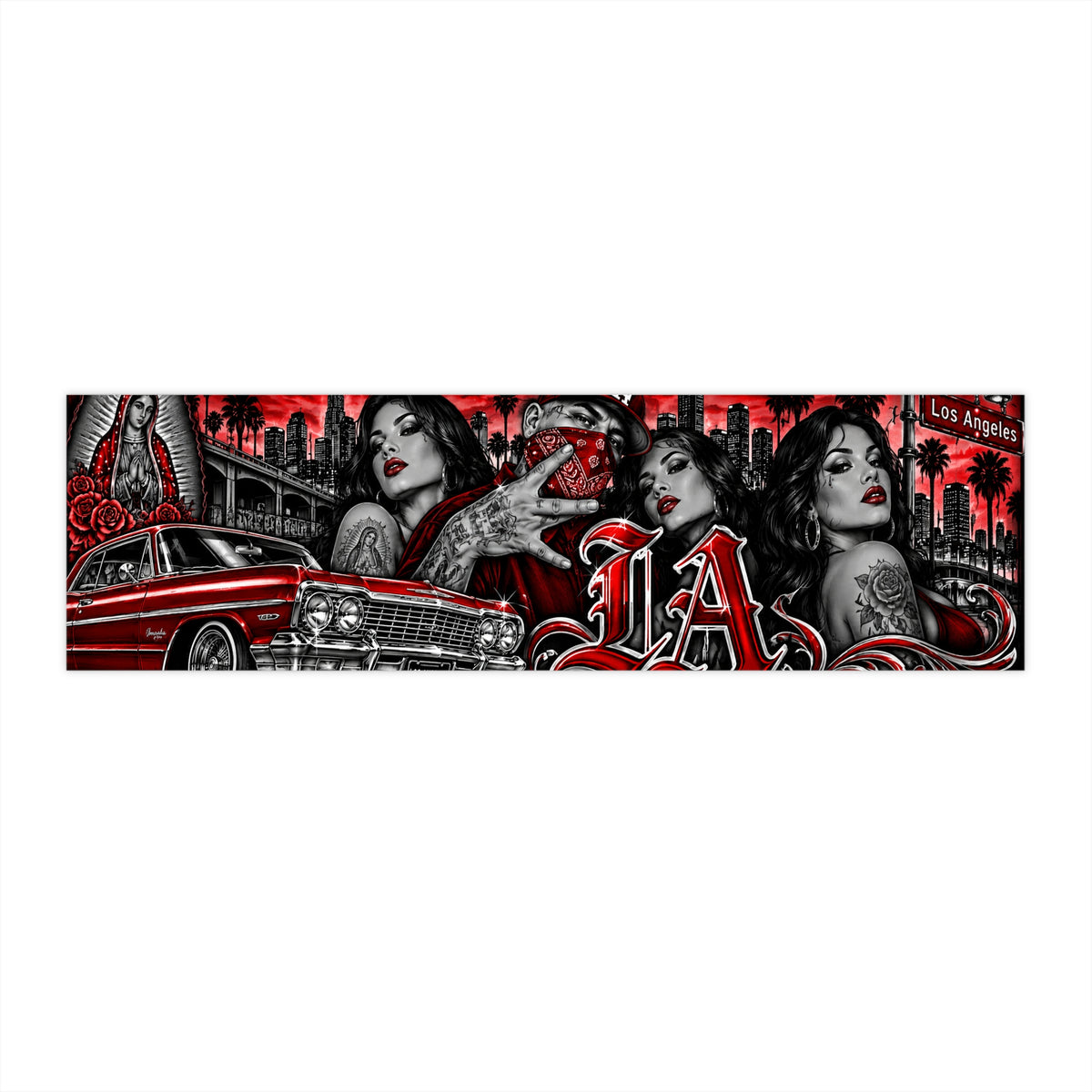Red Los Angeles Lowrider Bumper Sticker