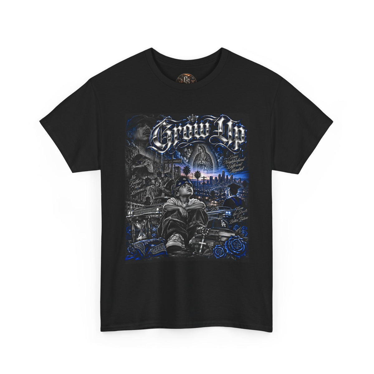 (Blue) Grow Up Chicano Streetwear Graphic T-Shirt
