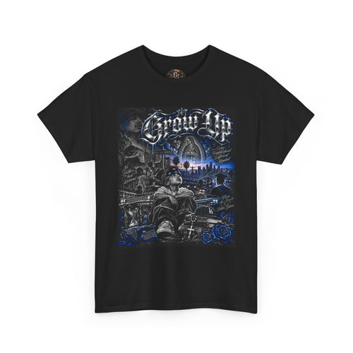 (Blue) Grow Up Chicano Streetwear Graphic T-Shirt