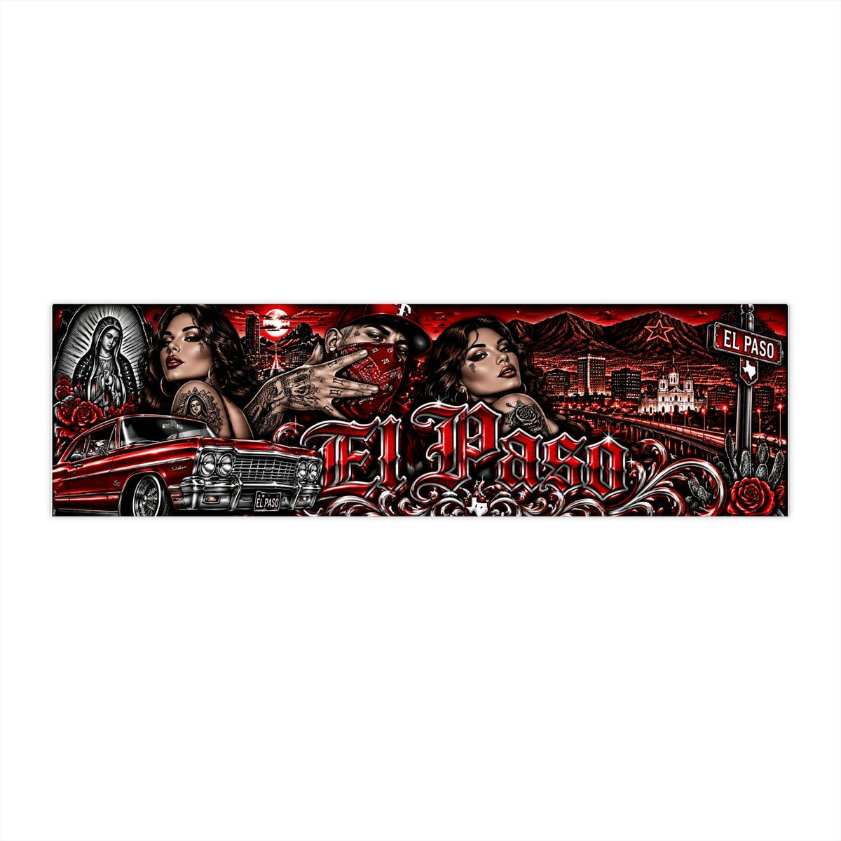 Red El Paso Lowrider Bumper Sticker