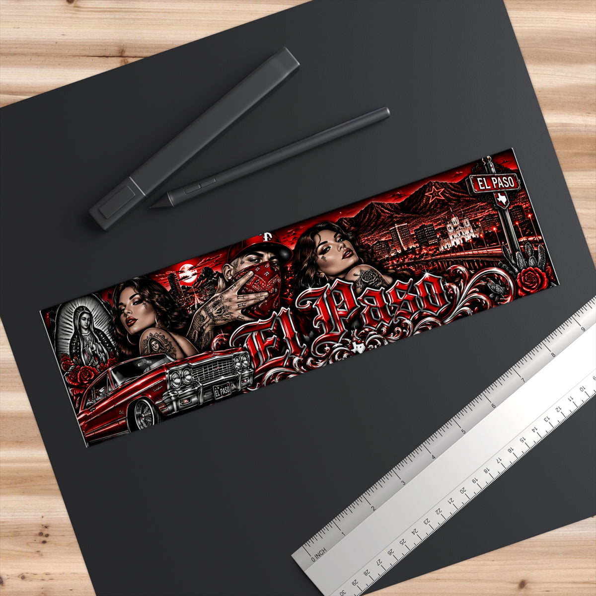 Red El Paso Lowrider Bumper Sticker