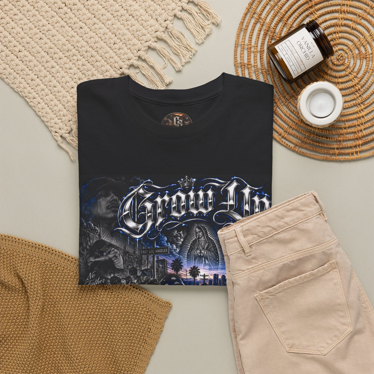 (Blue) Grow Up Chicano Streetwear Graphic T-Shirt