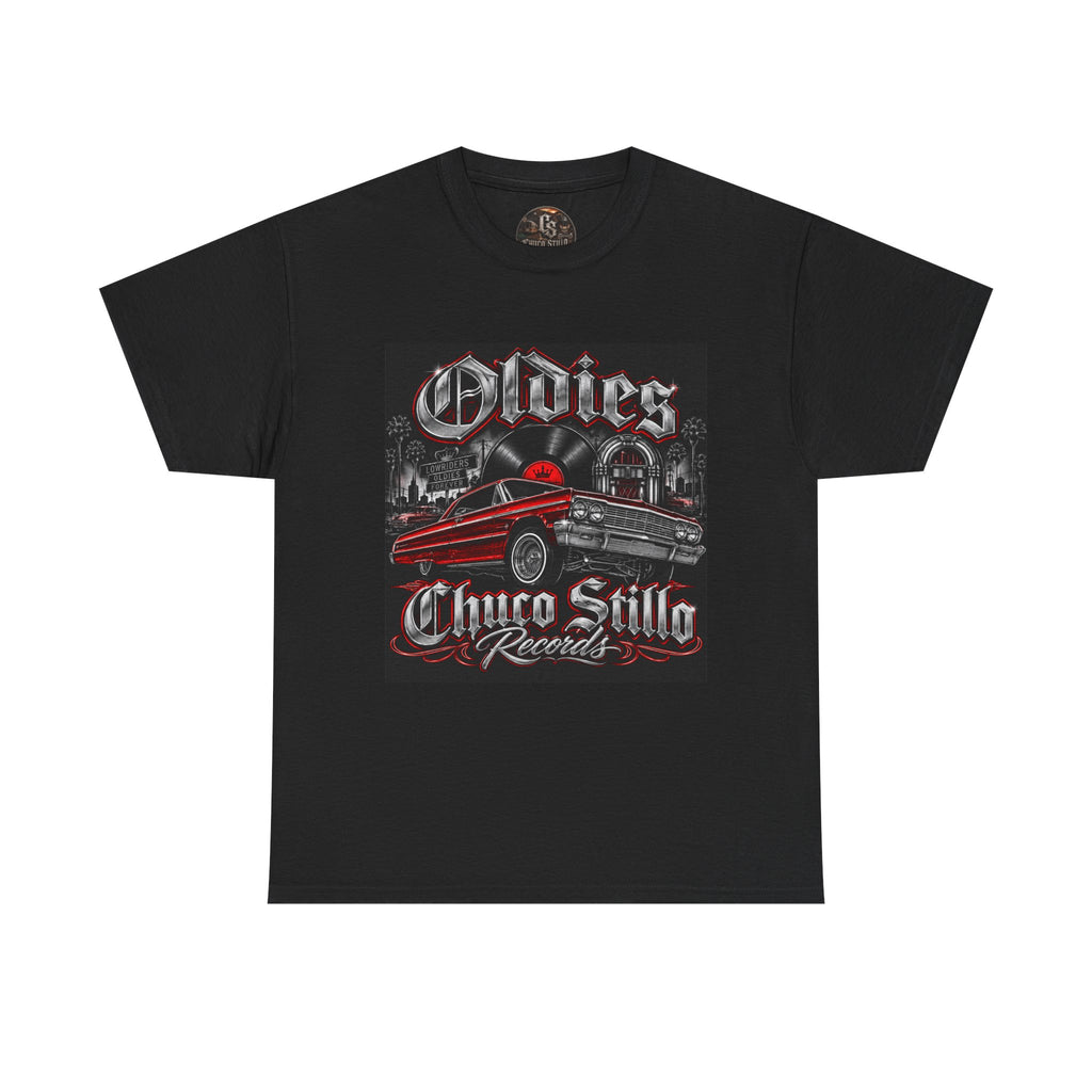 Oldies Chicano Style Records Classic Car T-Shirt BLACK + RED