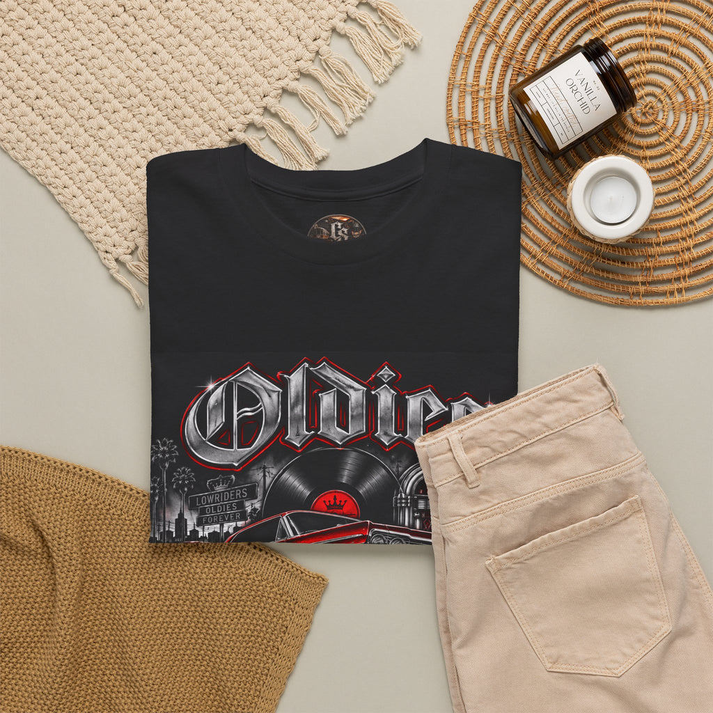 Oldies Chicano Style Records Classic Car T-Shirt BLACK + RED