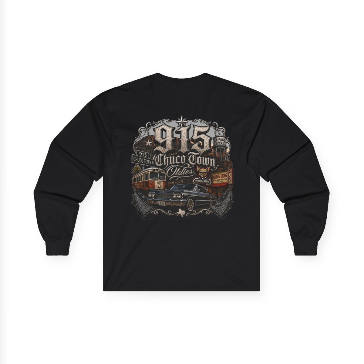 Chuco Stillo 915 Long Sleeve Tee — Vintage Lowrider Street Art Shirt