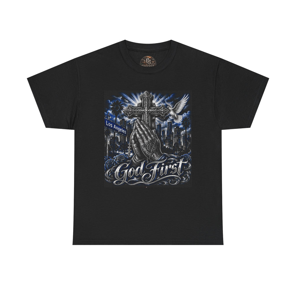 Blue God First Christian Faith Graphic T-Shirt