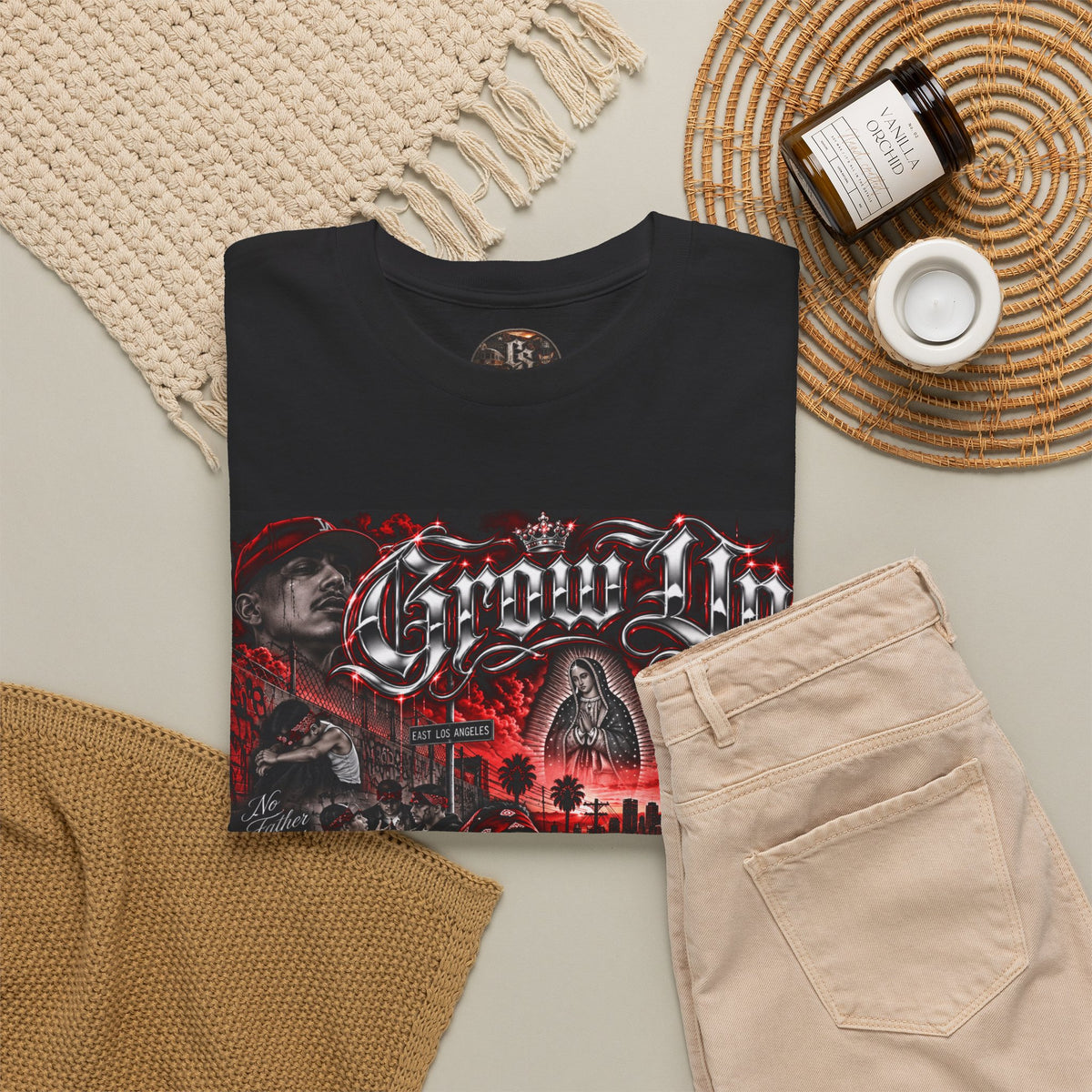 (Red) Grow Up Chicano Streetwear Graphic T-Shirt