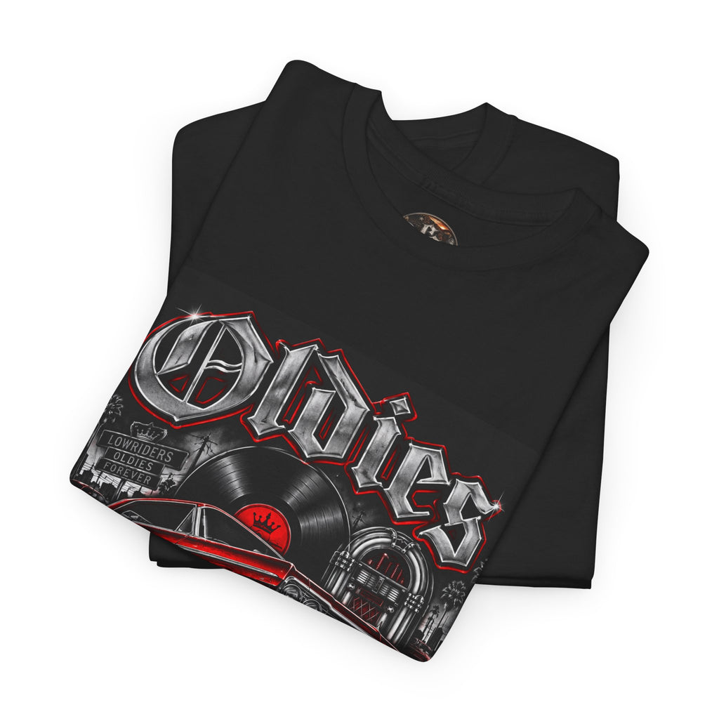 Oldies Chicano Style Records Classic Car T-Shirt BLACK + RED