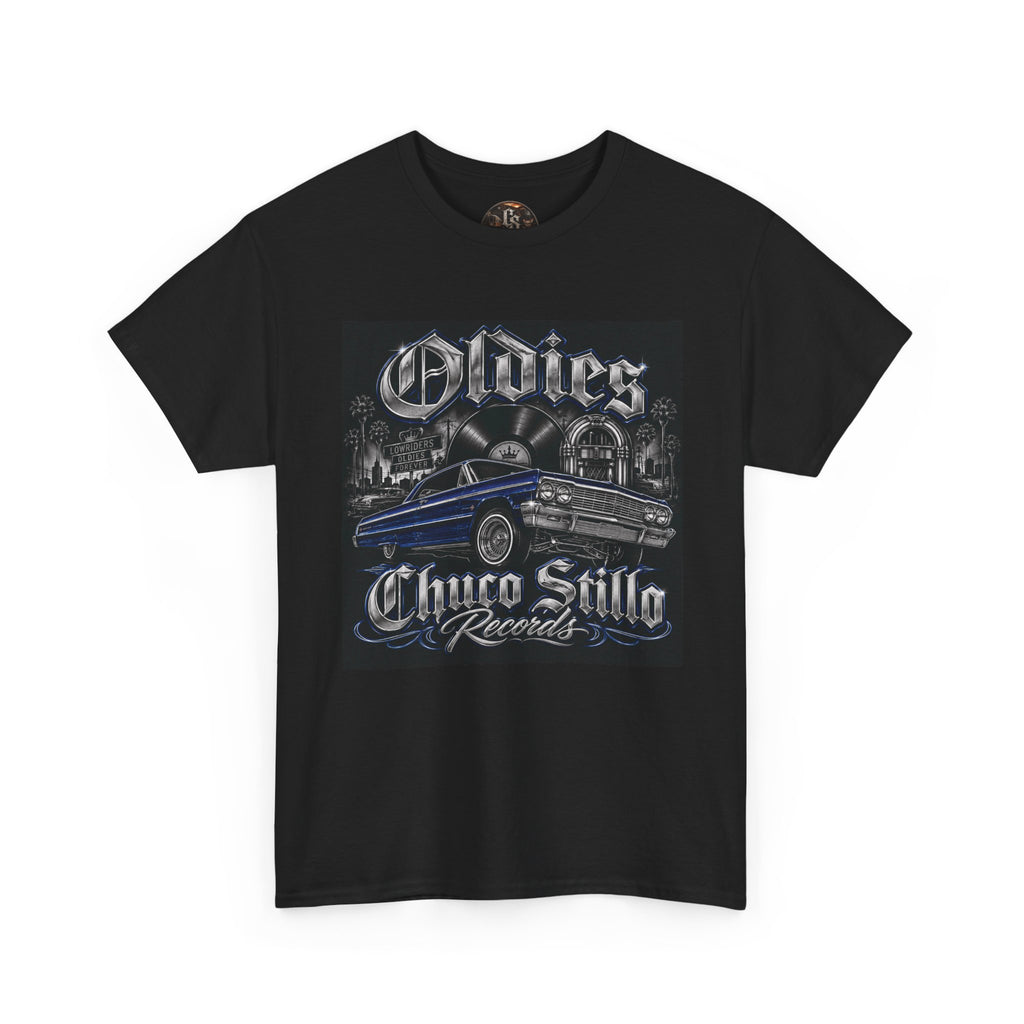 Oldies Chicano Style Records Classic Car T-Shirt BLACK + BLUE
