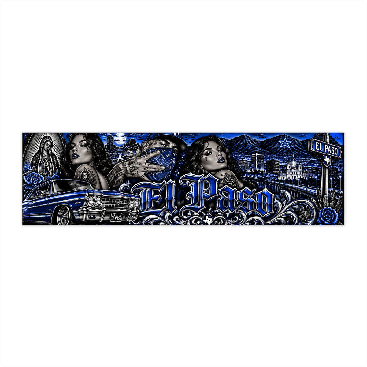 Blue El Paso Lowrider Bumper Sticker