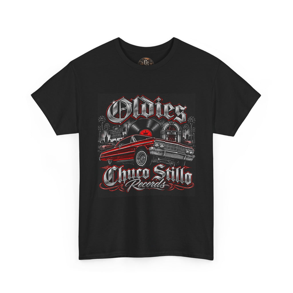 Oldies Chicano Style Records Classic Car T-Shirt BLACK + RED